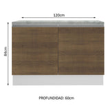 Bajo Mesada Cocina 120 x 60 cm 2 Puertas (Con Mesada) Blanco/Marrón Glamy Madesa
