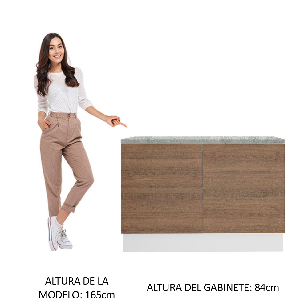 Bajo Mesada Cocina 120 x 60 cm 2 Puertas (Con Mesada) Blanco/Marrón Stella Madesa