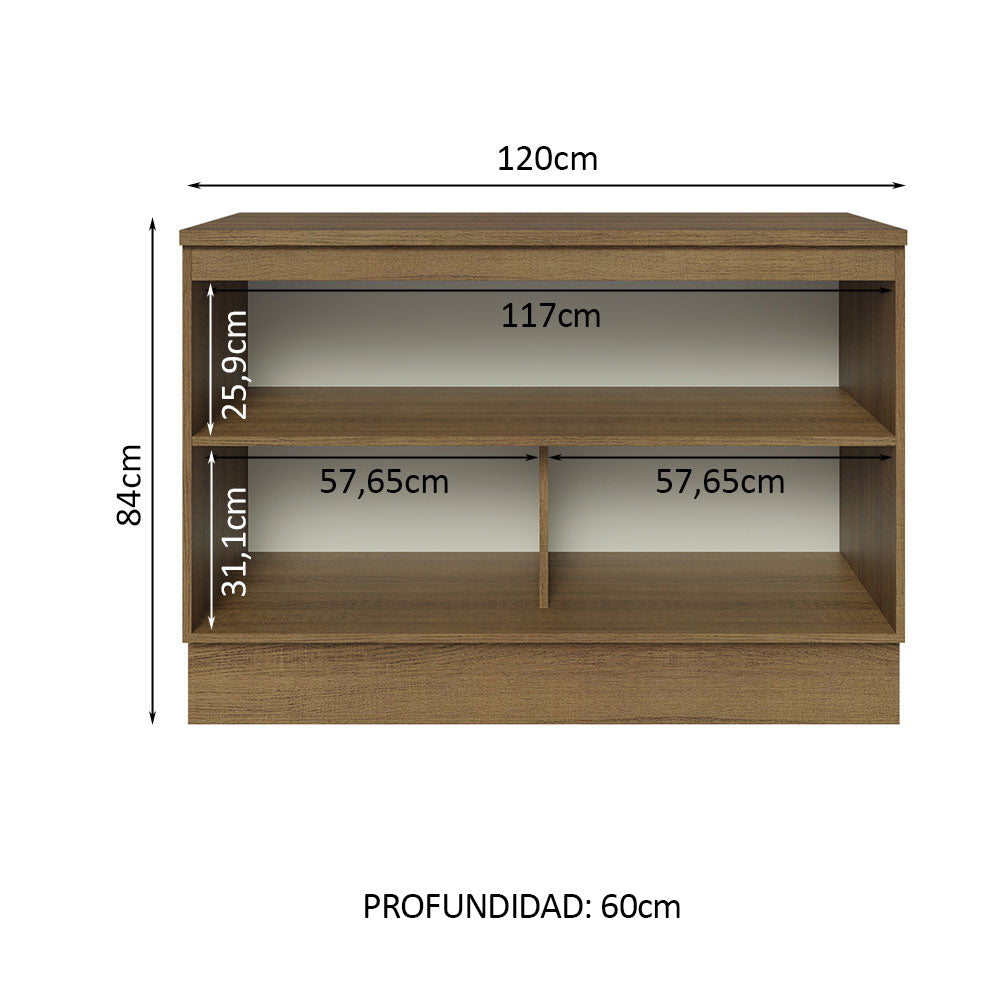 Bajo Mesada Cocina 120 cm x 60 cm, Sin cajones 2 Puertas Lux Marrón/Gris