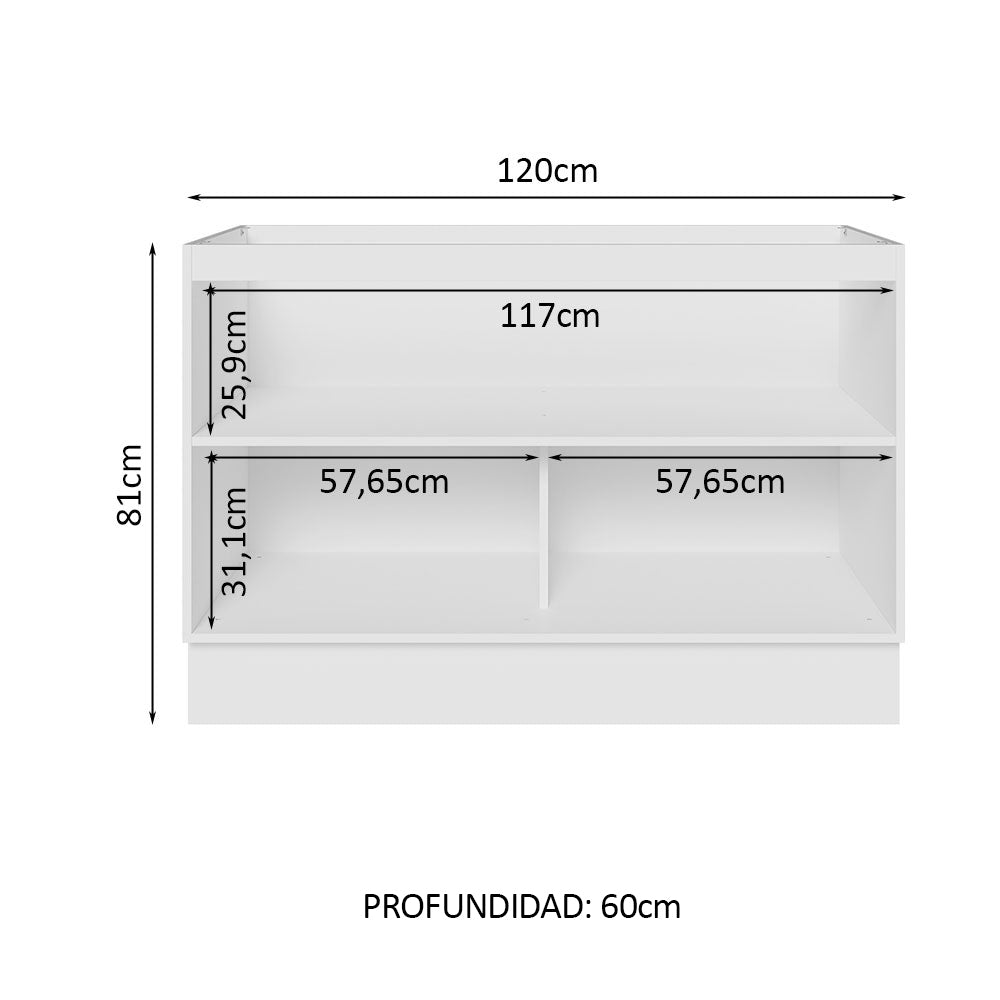 Bajo Mesada Cocina 120 cm x 60 cm, 2 Puertas Lux Blanco/Gris