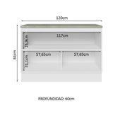 Bajo Mesada 120 cm x 60 cm, Sin cajones 2 Puertas Lux Blanco/Blanco