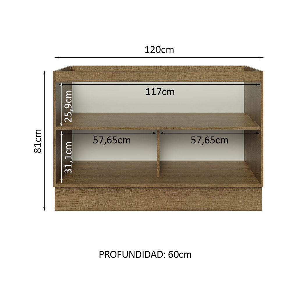 Bajo Mesada 120 cm 2 Puertas Sin Mesada Marrón/Blanco Lux Madesa