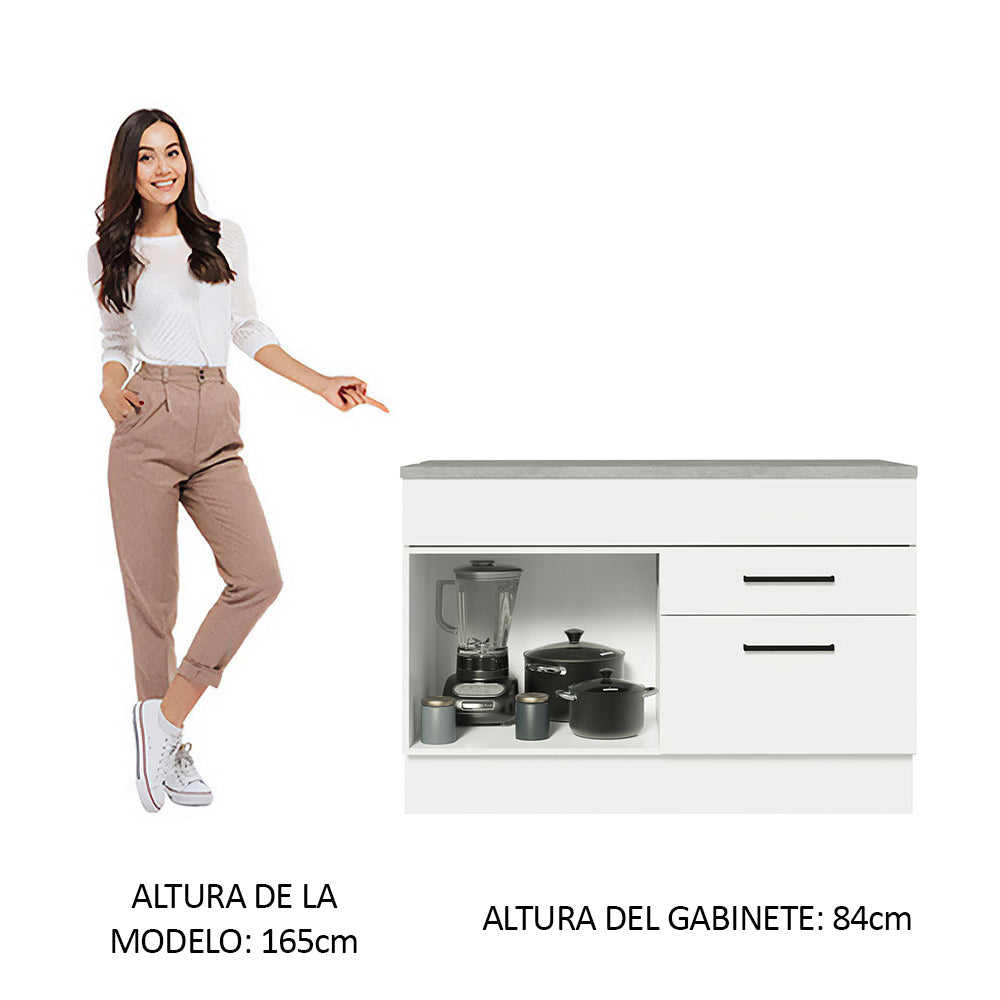 Bajo Mesada Cocina 120 x 60 cm 1 Puerta 2 Cajones Blanco (Con Mesada) Agata Madesa