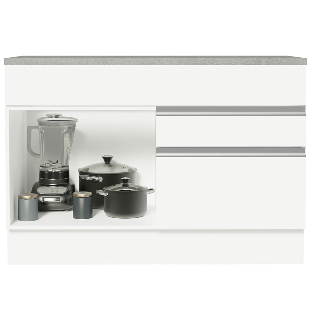 Bajo Mesada Cocina 120 x 60 cm 1 Puerta 2 Cajones Blanco (Con Mesada) Glamy Madesa