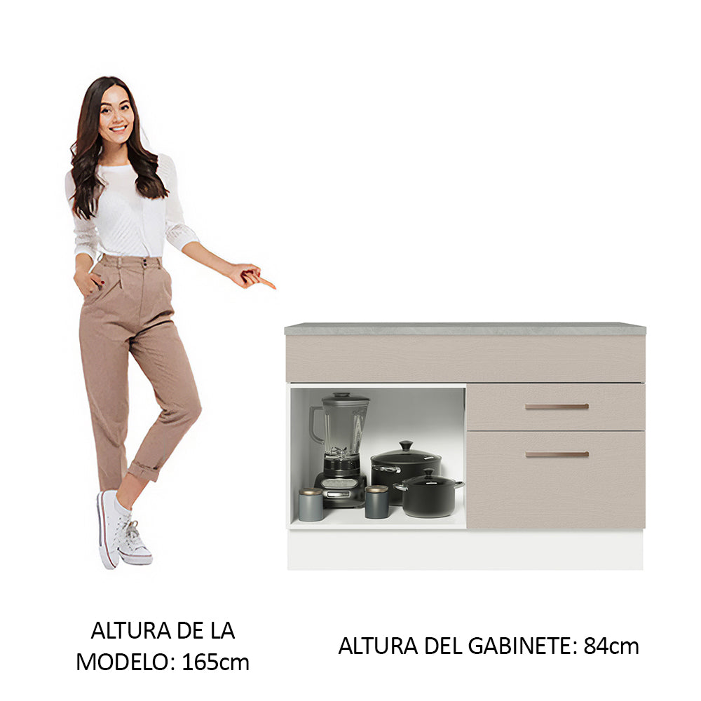 Bajo Mesada Cocina 120 x 60 cm 1 Puerta 2 Cajones Blanco/Crema (Con Mesada) Agata Madesa