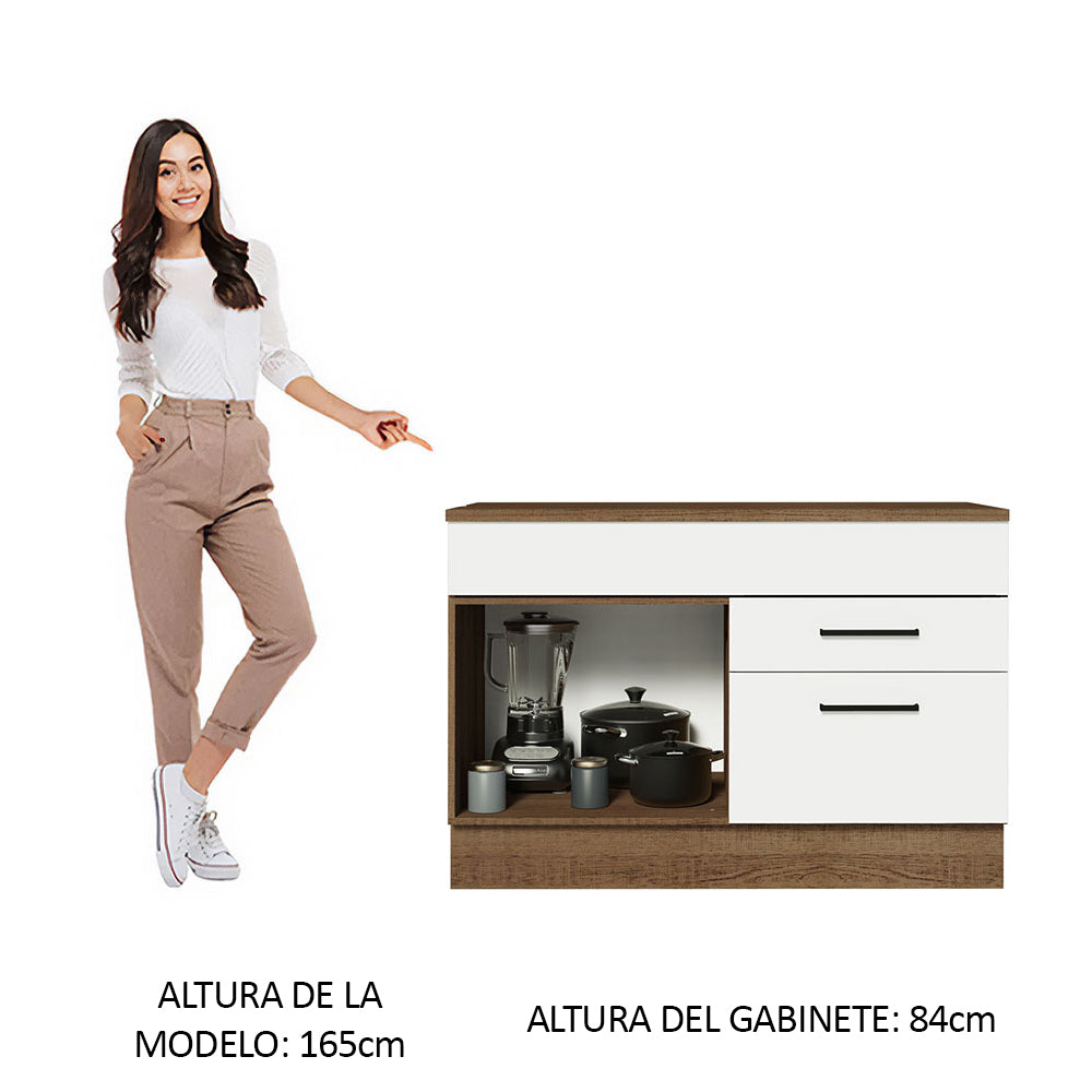 Bajo Mesada Cocina 120 x 60 cm 1 Puerta 2 Cajones Marrón/Blanco (Con Mesada) Agata Madesa
