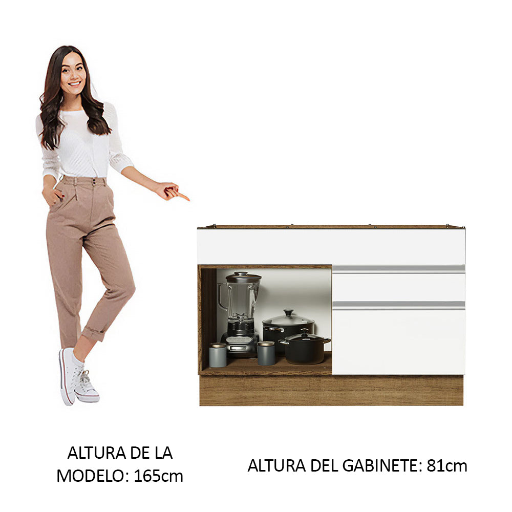 Bajo Mesada Cocina 120 x 60 cm 1 Puerta 2 Cajones Marrón/Blanco (Sin Mesada) Glamy Madesa