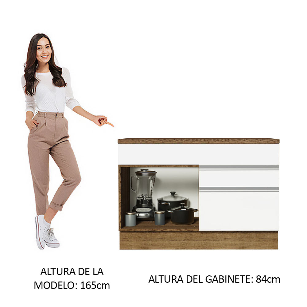 Bajo Mesada Cocina 120 x 60 cm 1 Puerta 2 Cajones Marrón/Blanco (Con Mesada) Glamy Madesa