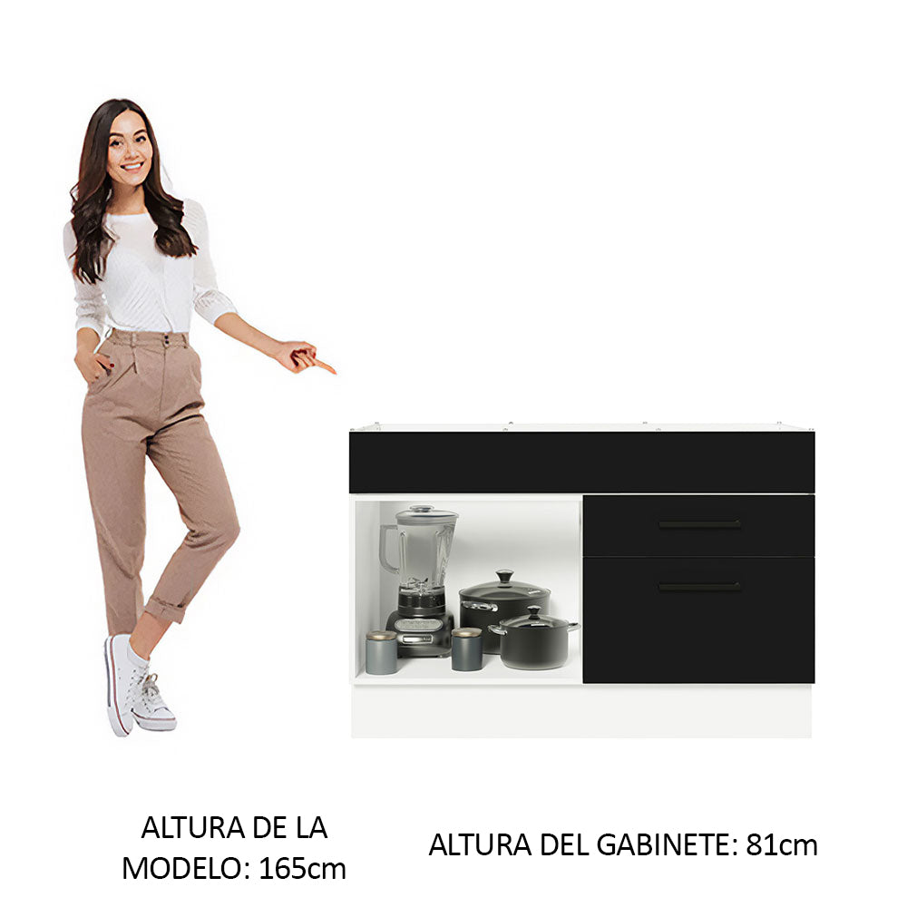 Bajo Mesada Cocina 120 x 60 cm 1 Puerta 2 Cajones Blanco/Negro (Sin Mesada) Agata Madesa