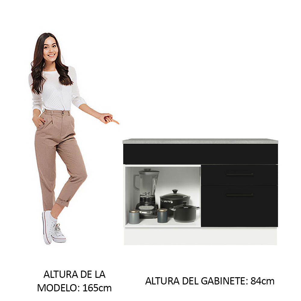 Bajo Mesada Cocina 120 x 60 cm 1 Puerta 2 Cajones Blanco/Negro (Con Mesada) Agata Madesa
