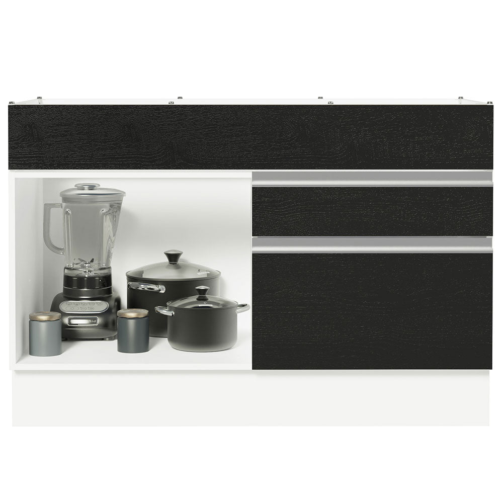 Bajo Mesada Cocina 120 x 60 cm 1 Puerta 2 Cajones Blanco/Negro (Sin Mesada) Glamy Madesa