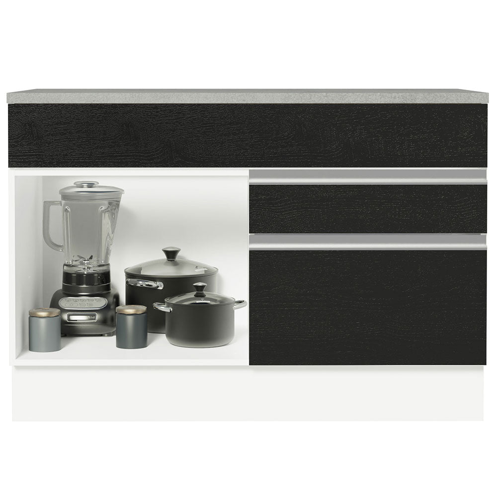 Bajo Mesada Cocina 120 x 60 cm 1 Puerta 2 Cajones Blanco/Negro (Con Mesada) Glamy Madesa