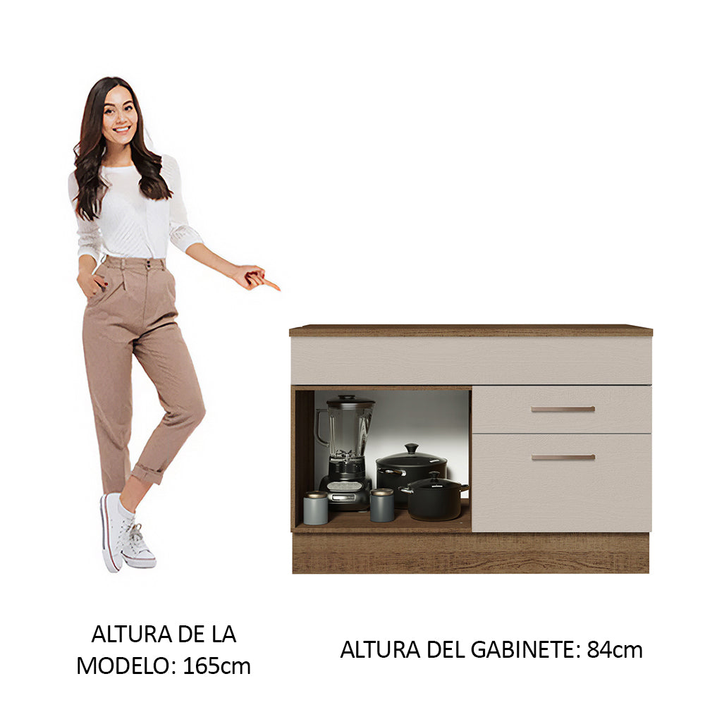 Bajo Mesada Cocina 120 x 60 cm 1 Puerta 2 Cajones Marrón/Crema (Con Mesada) Agata Madesa