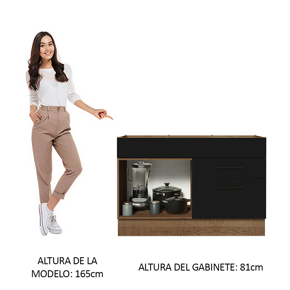 Bajo Mesada Cocina 120 x 60 cm 1 Puerta 2 Cajones (Sin Mesada) Marrón/Negro Agata Madesa