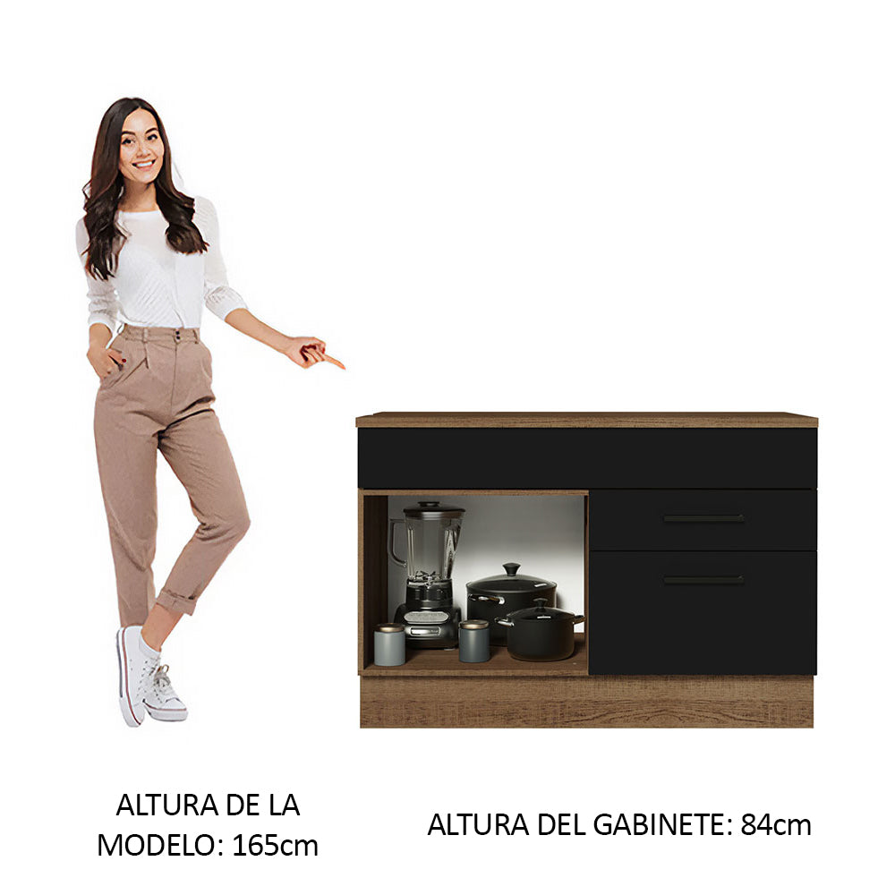 Bajo Mesada Cocina 120 x 60 cm 1 Puerta 2 Cajones (Con Mesada) Marrón/Negro Agata Madesa