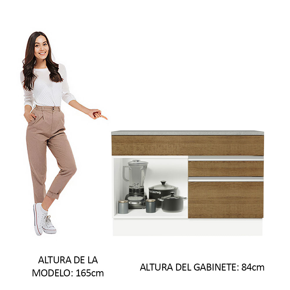 Bajo Mesada Cocina 120 x 60 cm 1 Puerta 2 Cajones Blanco/Marrón (Con Mesada) Glamy Madesa