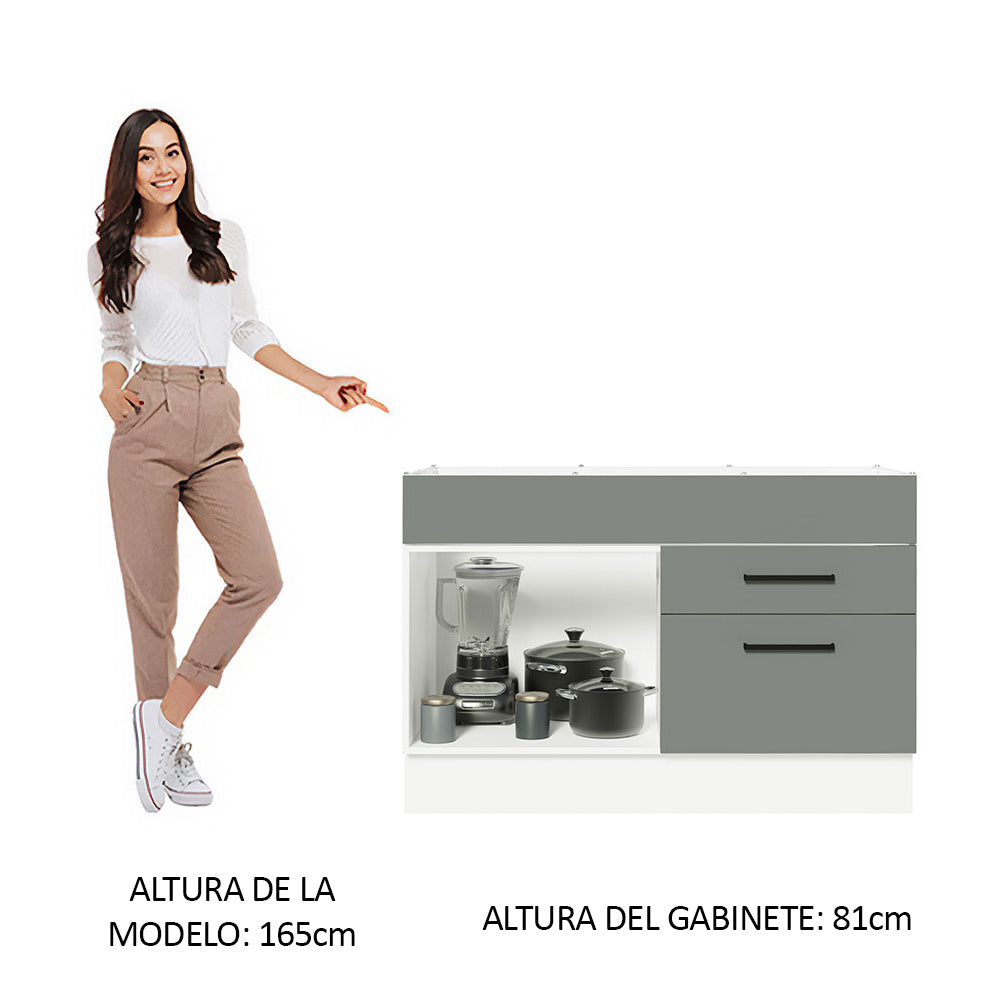 Bajo Mesada Cocina 120 x 60 cm 1 Puerta 2 Cajones (Sin Mesada) Blanco/Gris Agata Madesa