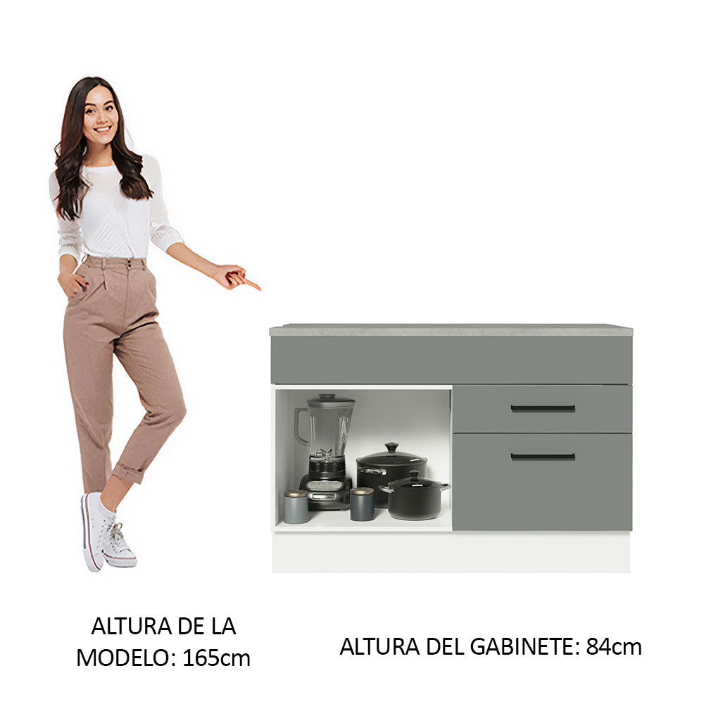 Bajo Mesada Cocina 120 x 60 cm 1 Puerta 2 Cajones (Con Mesada) Blanco/Gris Agata Madesa