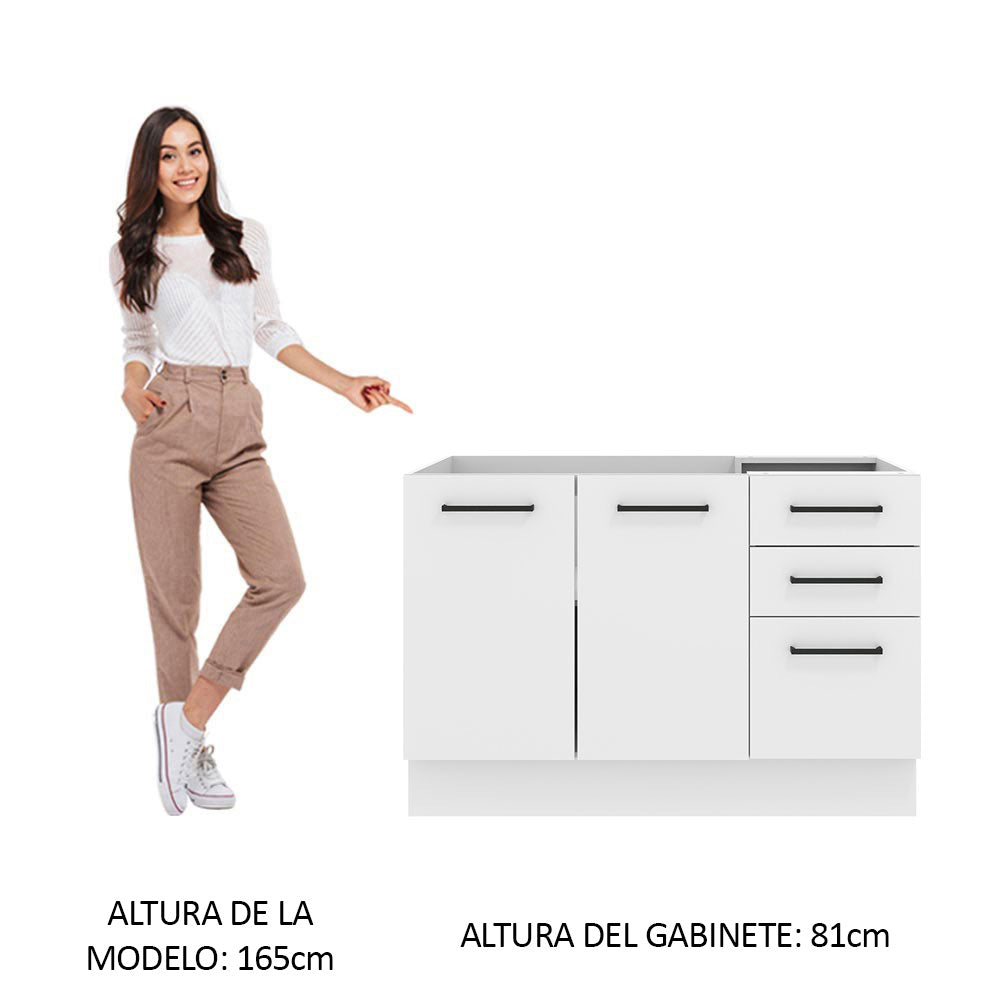 Bajo Mesada 120 cm x 60 cm, 3 Cajones 2 Puertas Agata Blanco