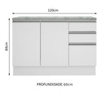 Bajo Mesada 120 x 60 cm 2 Puertas 3 Cajones (Con Mesada) e Blanco Glamy Madesa