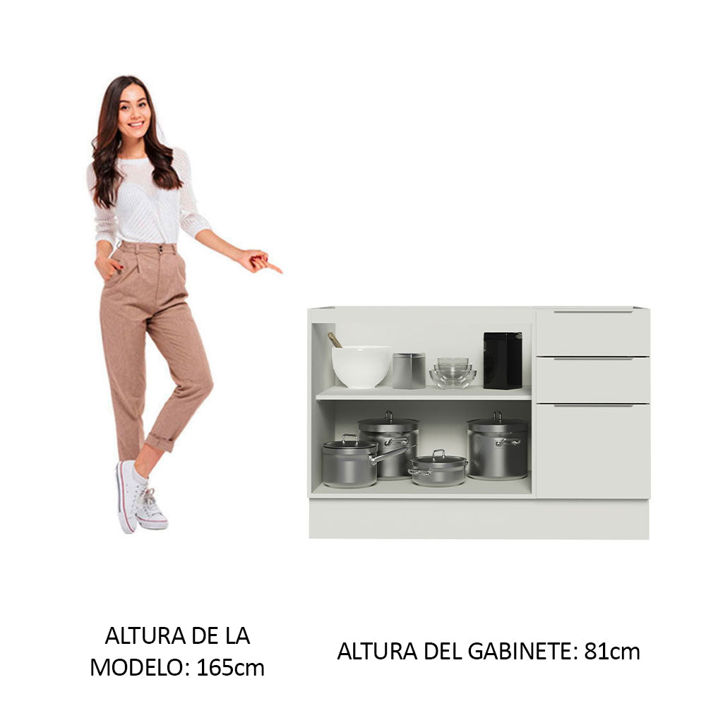 Bajo Mesada Cocina 120 x 60 cm 2 Puertas e 3 Cajones (Sin Mesada) Blanco Stella Madesa