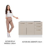 Bajo Mesada 120 cm x 60 cm, 3 Cajones 2 Puertas Agata Blanco/Crema