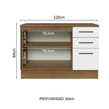 Bajo Mesada Cocina 120 cm x 60 cm, 3 Cajones 2 Puertas Agata Marrón/Blanco