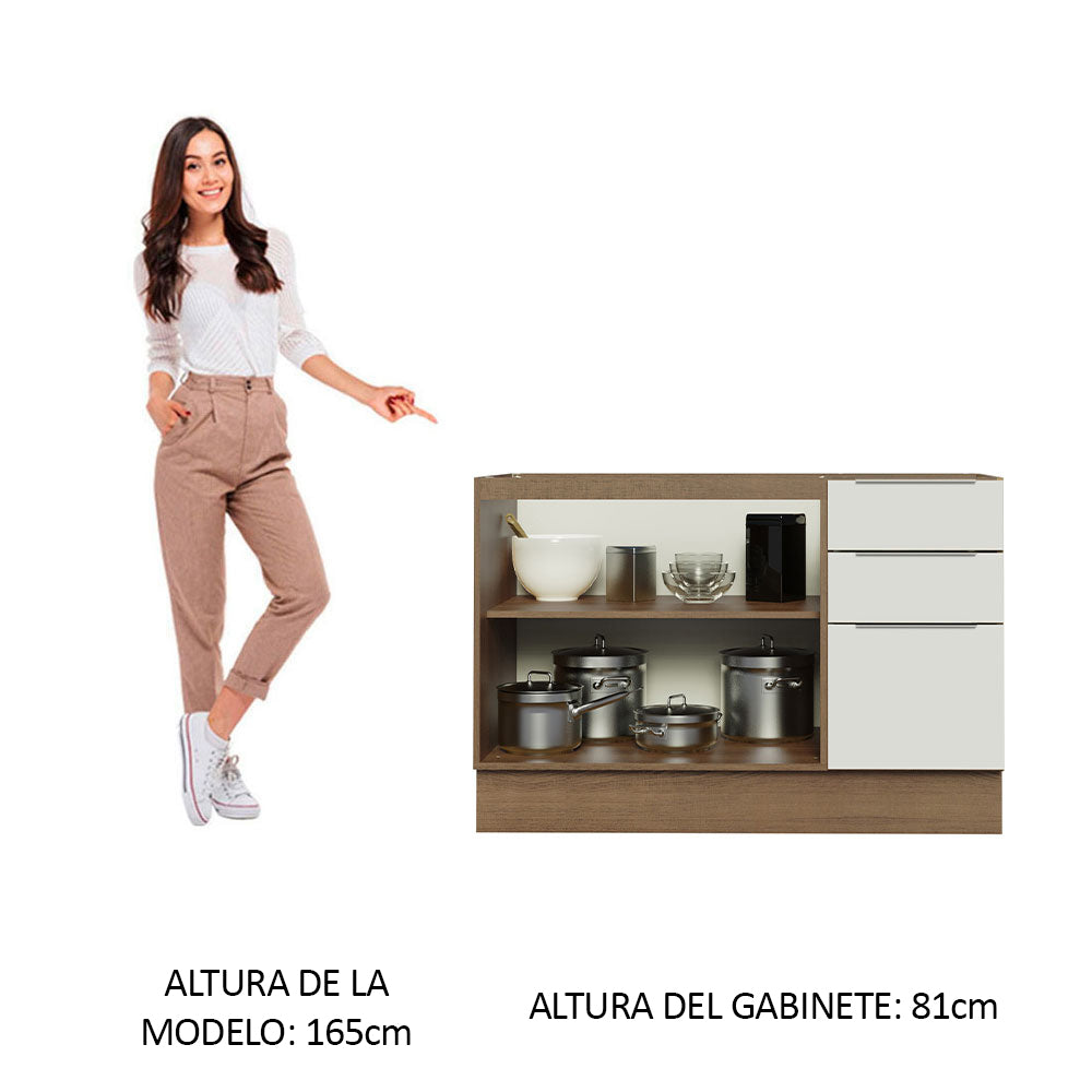 Bajo Mesada Cocina 120 x 60 cm 2 Puertas e 3 Cajones (Sin Mesada) Marrón/Blanco Stella Madesa