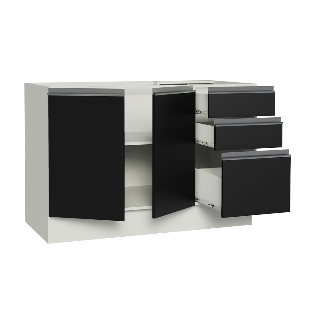Bajo Mesada Cocina 120 x 60 cm 2 Puertas e 3 Cajones (Sin Mesada) Blanco/Negro Glamy Madesa