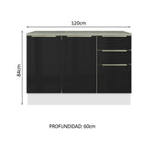 Bajo Mesada para Bacha 120 cm 2 Puertas 3 Cajones (Con Mesada) Lux Blanco/Negro