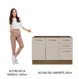 Bajo Mesada Cocina 120 cm x 60 cm, 3 Cajones 2 Puertas Agata Marrón/Crema