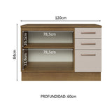 Bajo Mesada Cocina 120 cm x 60 cm, 3 Cajones 2 Puertas Agata Marrón/Crema