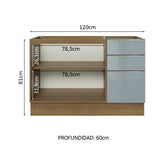 Bajo Mesada Cocina 120 cm x 60 cm, 3 Cajones 2 Puertas Lux Marrón/Gris