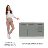Bajo Mesada Cocina 120 cm x 60 cm, 3 Cajones 2 Puertas Agata Blanco/Gris