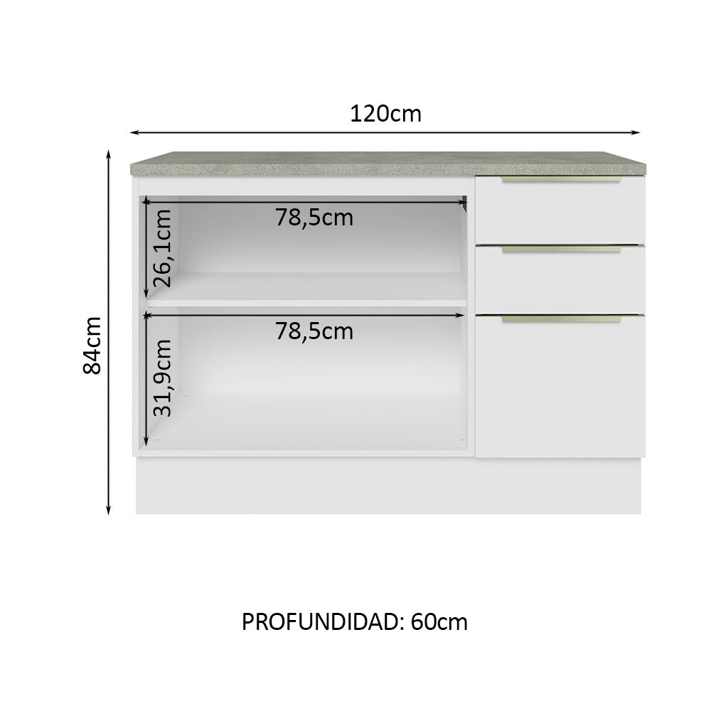 Bajo Mesada 120 cm 2 Puertas 3 Cajones Blanco Lux Madesa