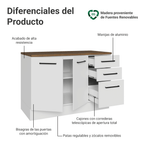 Bajo Mesada 120 x 60 cm 2 Puertas 3 Cajones Blanco/Marrón Agata Madesa