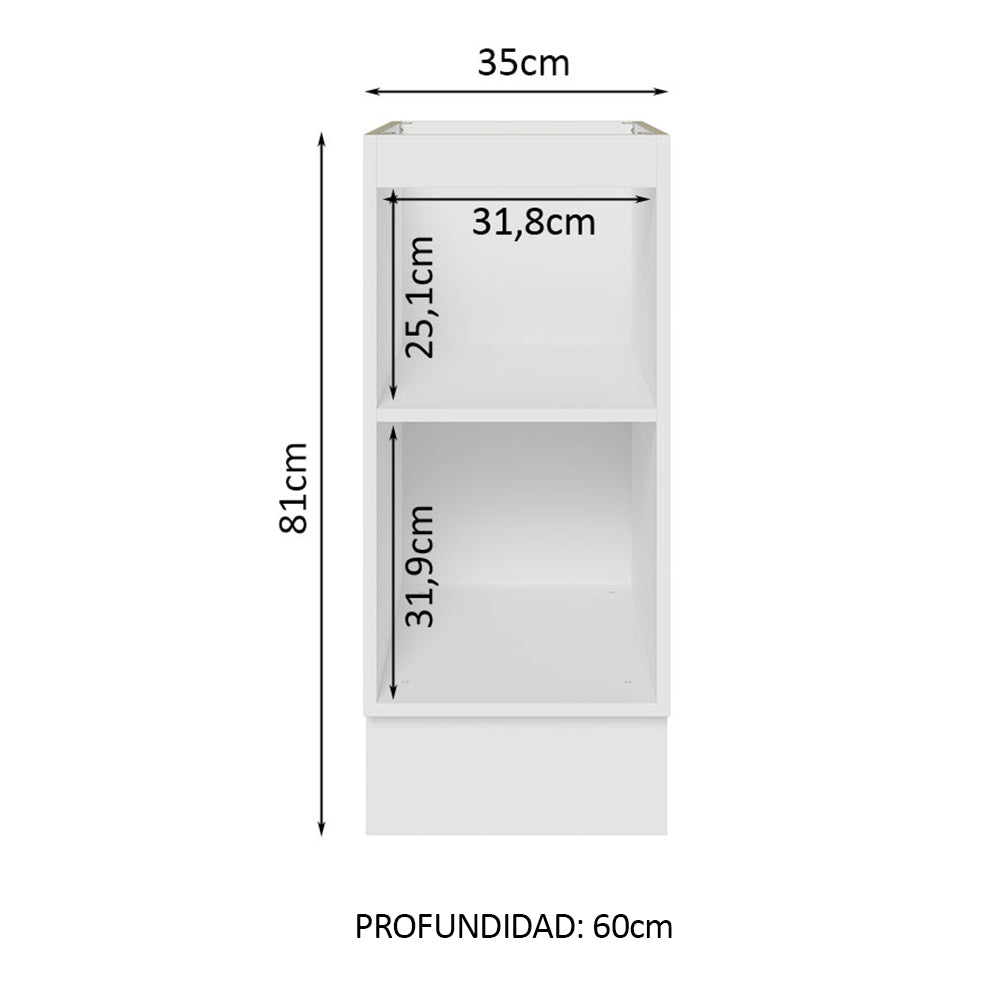 Bajo Mesada Cocina 35 x 60 cm 1 Puerta (Sin Mesada) Blanco/Marrón Glamy Madesa