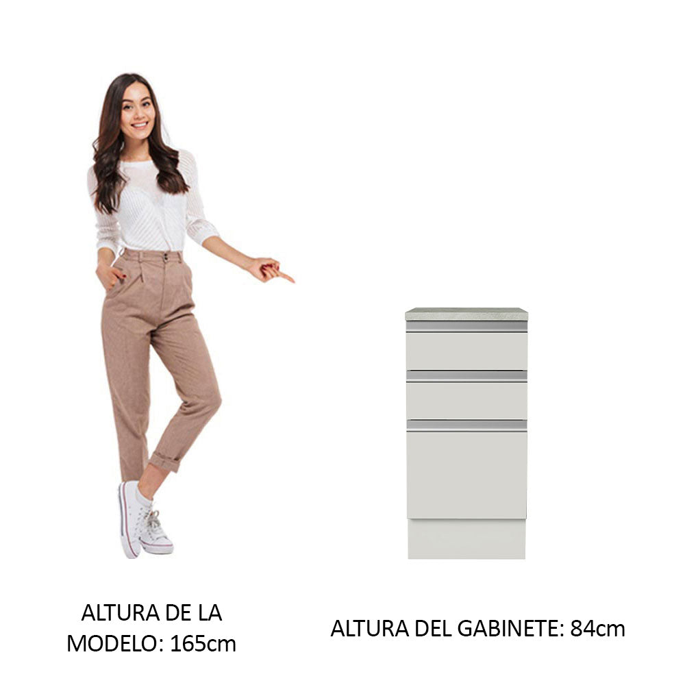 Bajo Mesada 40 x 60 cm 3 Cajones (Con Mesada) Glamy Blanco