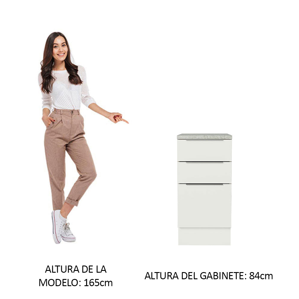 Bajo Mesada Cocina 40 x 60 cm 3 Cajones (Con Mesada) Blanco Stella Madesa