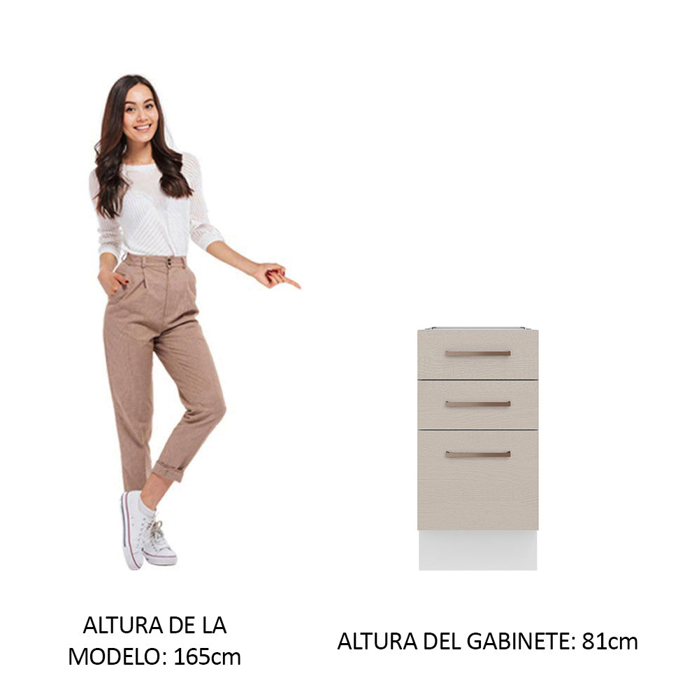 Bajo Mesada 40 x 60 cm, 3 Cajones (Sin Mesada) Agata Blanco/Crema