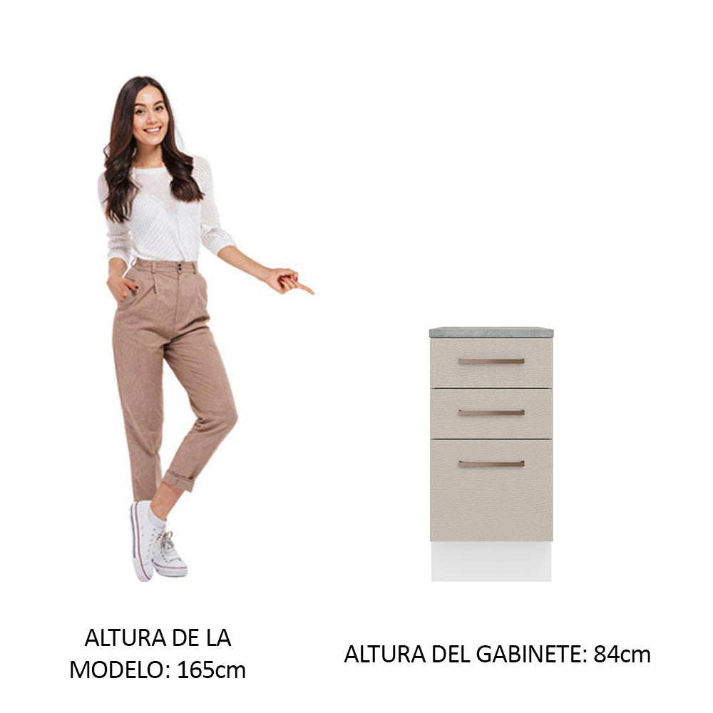 Bajo Mesada 40 x 60 cm, 3 Cajones (Con Mesada) Agata Blanco/Crema