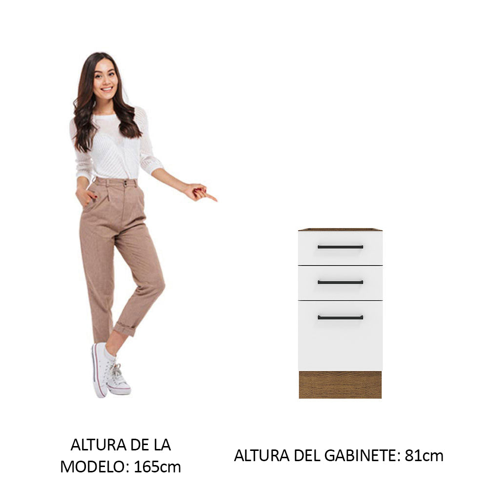 Bajo Mesada Cocina 40 x 60 cm 3 Cajones (Sin Mesada) Marrón/Blanco Agata Madesa