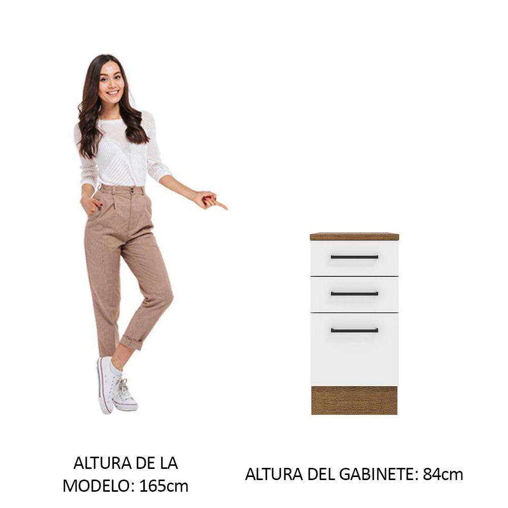 Bajo Mesada Cocina 40 x 60 cm 3 Cajones (Con Mesada) Marrón/Blanco Agata Madesa