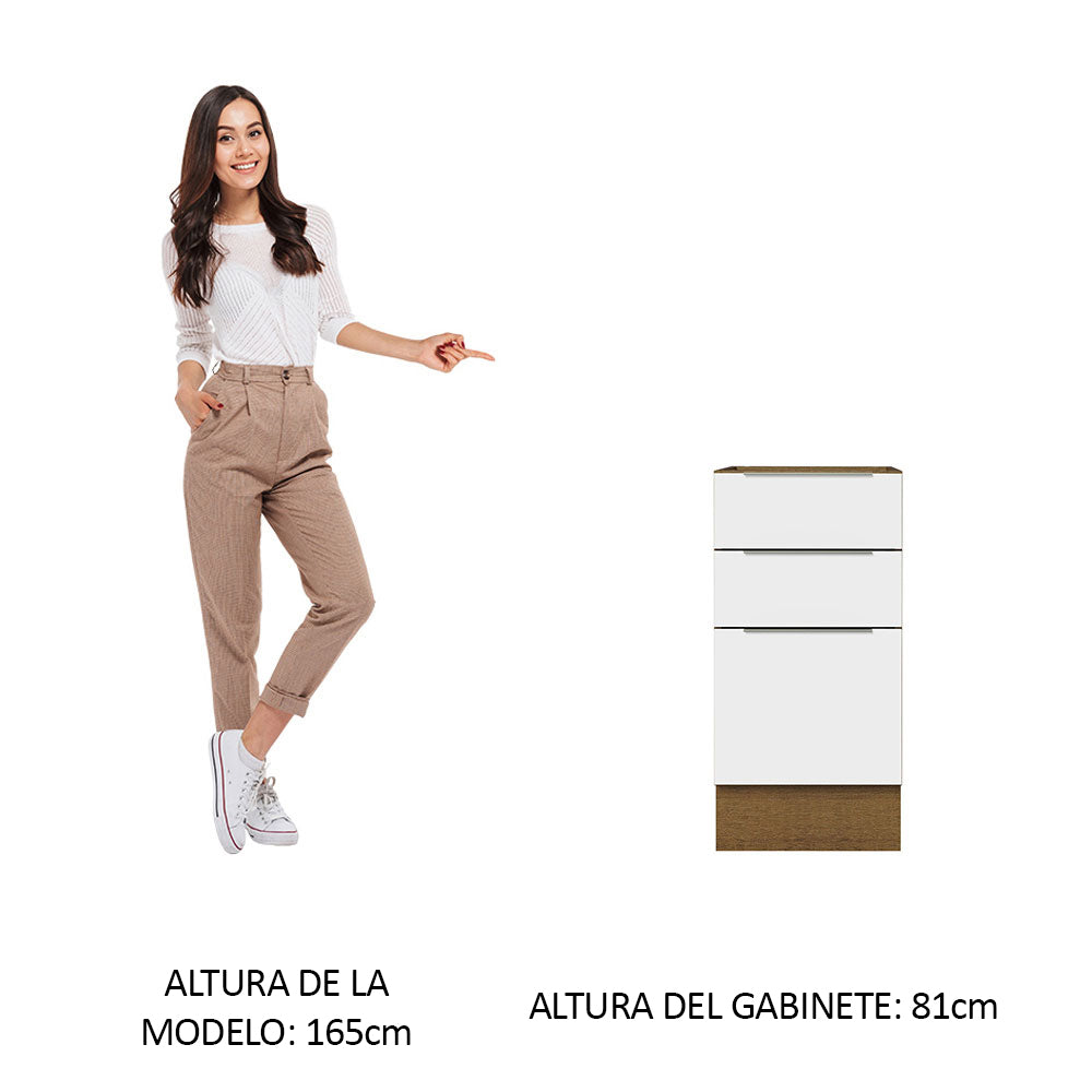 Bajo Mesada Cocina 40 x 60 cm 3 Cajones (Sin Mesada) Marrón/Blanco Stella Madesa