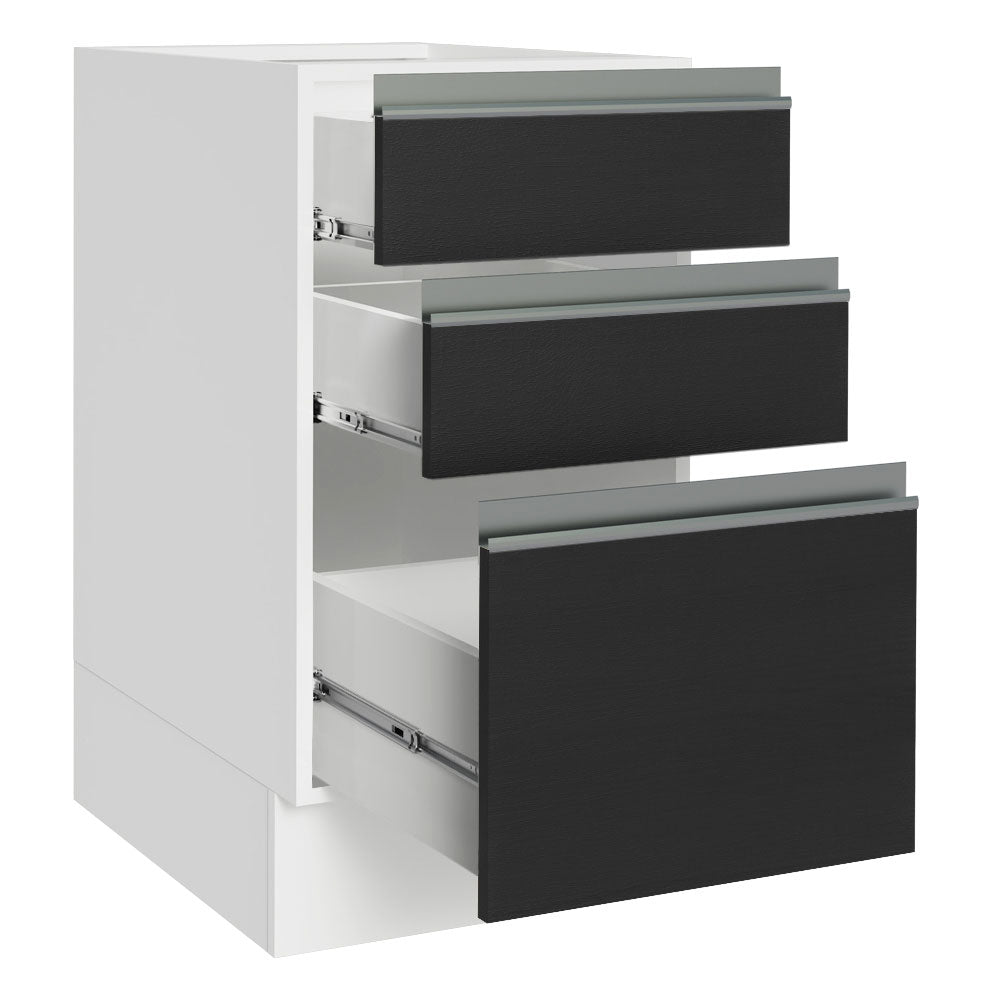 Bajo Mesada Cocina 40 x 60 cm 3 Cajones (Sin Mesada) Blanco/Negro Glamy Madesa