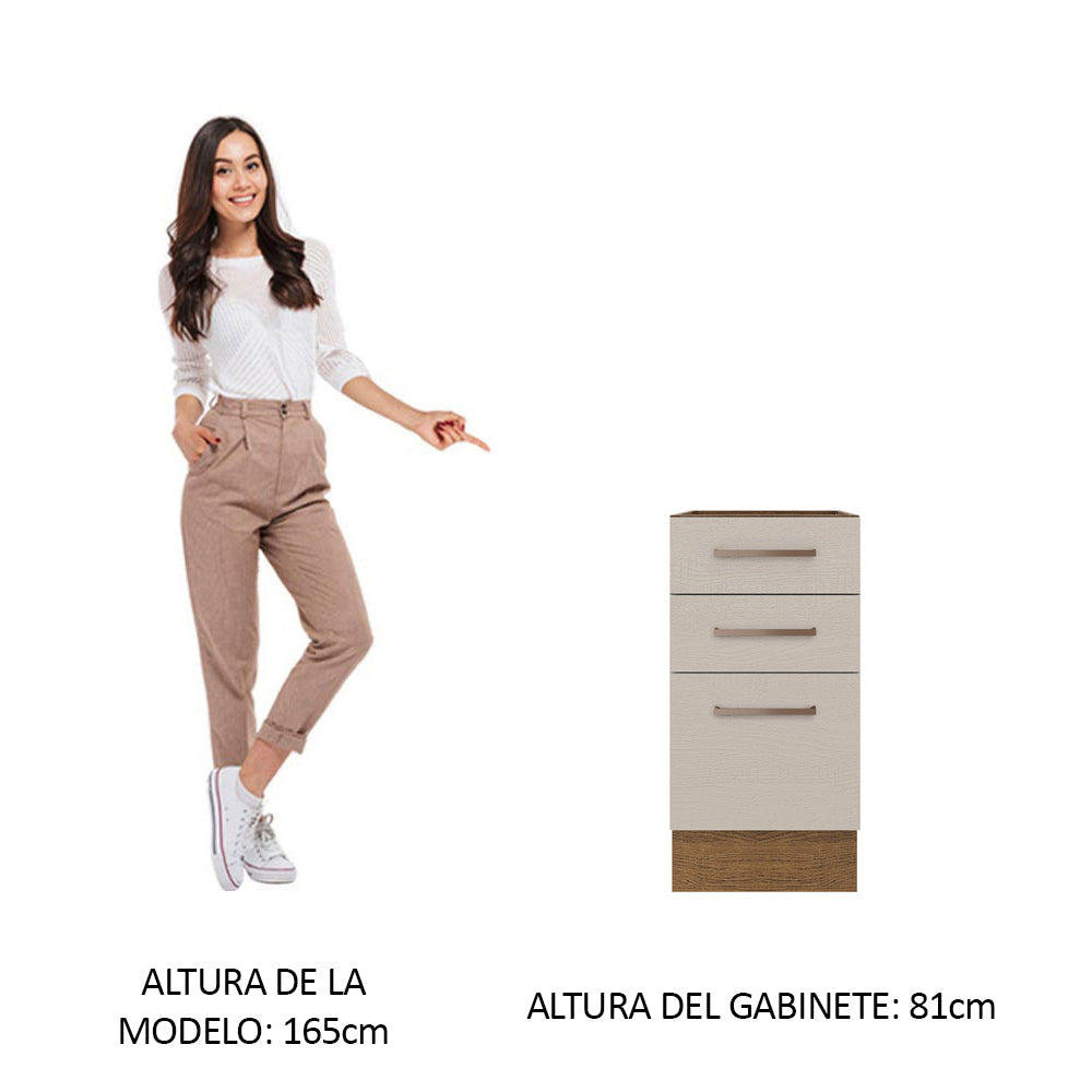 Bajo Mesada Cocina 40 x 60 cm 3 Cajones (Sin Mesada) Marrón/Crema Agata Madesa