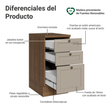 Bajo Mesada 40 x 60 cm 3 Cajones (Con Mesada) Marrón/Crema Vik Madesa