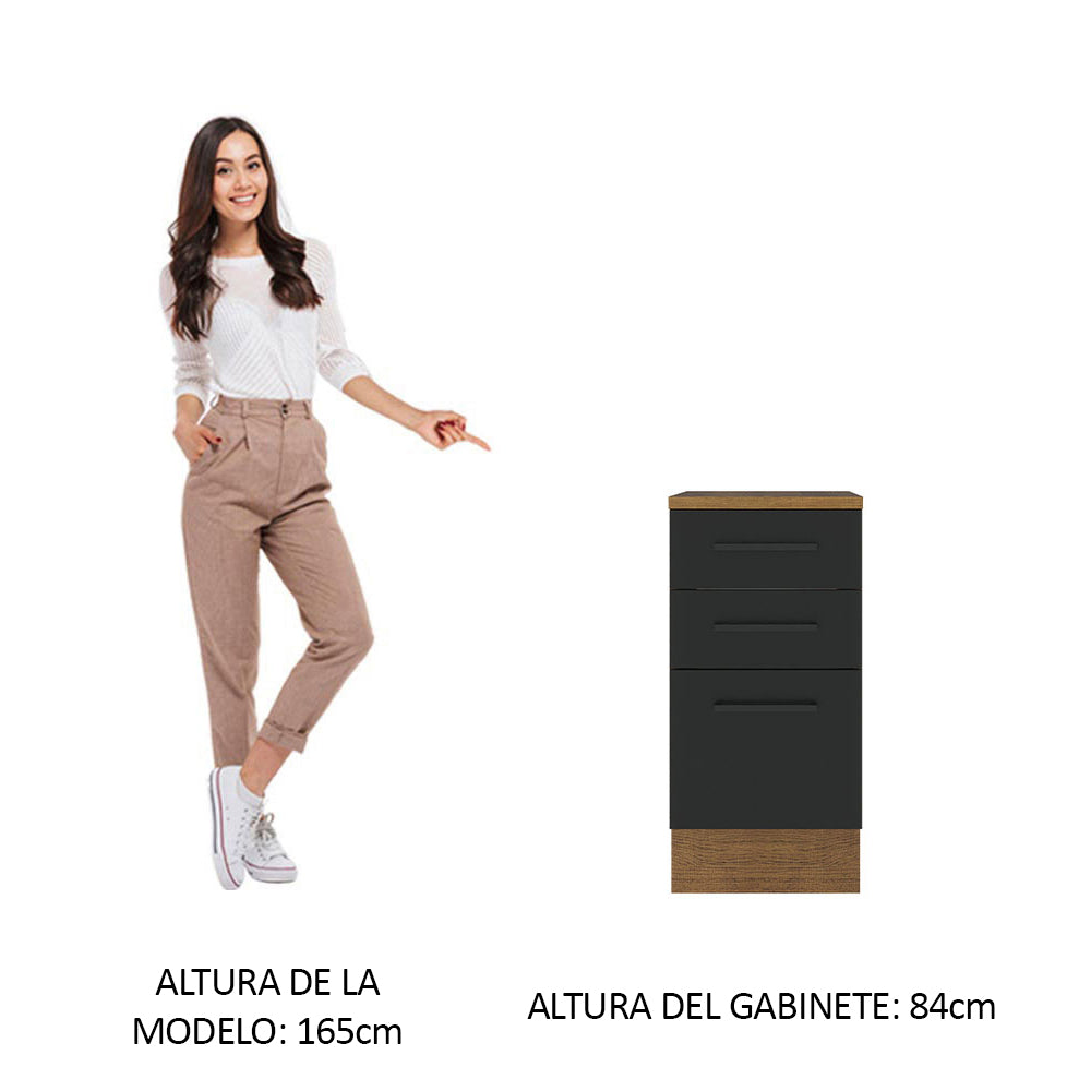 Bajo Mesada Cocina 40 x 60 cm 3 Cajones (Con Mesada) Marrón/Negro Agata Madesa