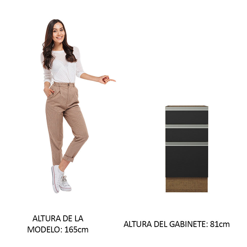 Bajo Mesada Cocina 40 x 60 cm 3 Cajones (Sin Mesada) Marrón/Negro Glamy Madesa