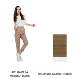 Bajo Mesada Cocina 40 x 60 cm 3 Cajones (Sin Mesada) Blanco/Marrón Stella Madesa